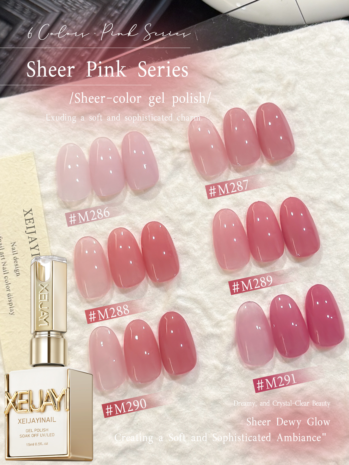 Nail Art Orange - XEIJAYI 1/6 szt. Różowa Seria Żelowych