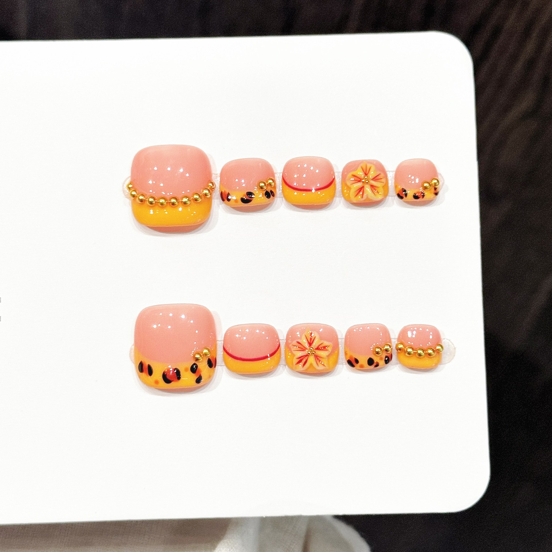 Nail Art Orange - 10 szt. Ręcznie Robione Sztuczne Paznokcie
