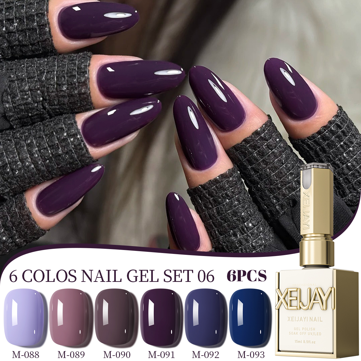 Nail Art Violet - 1/6 szt. Zestaw fioletowych lakierów hybrydowych